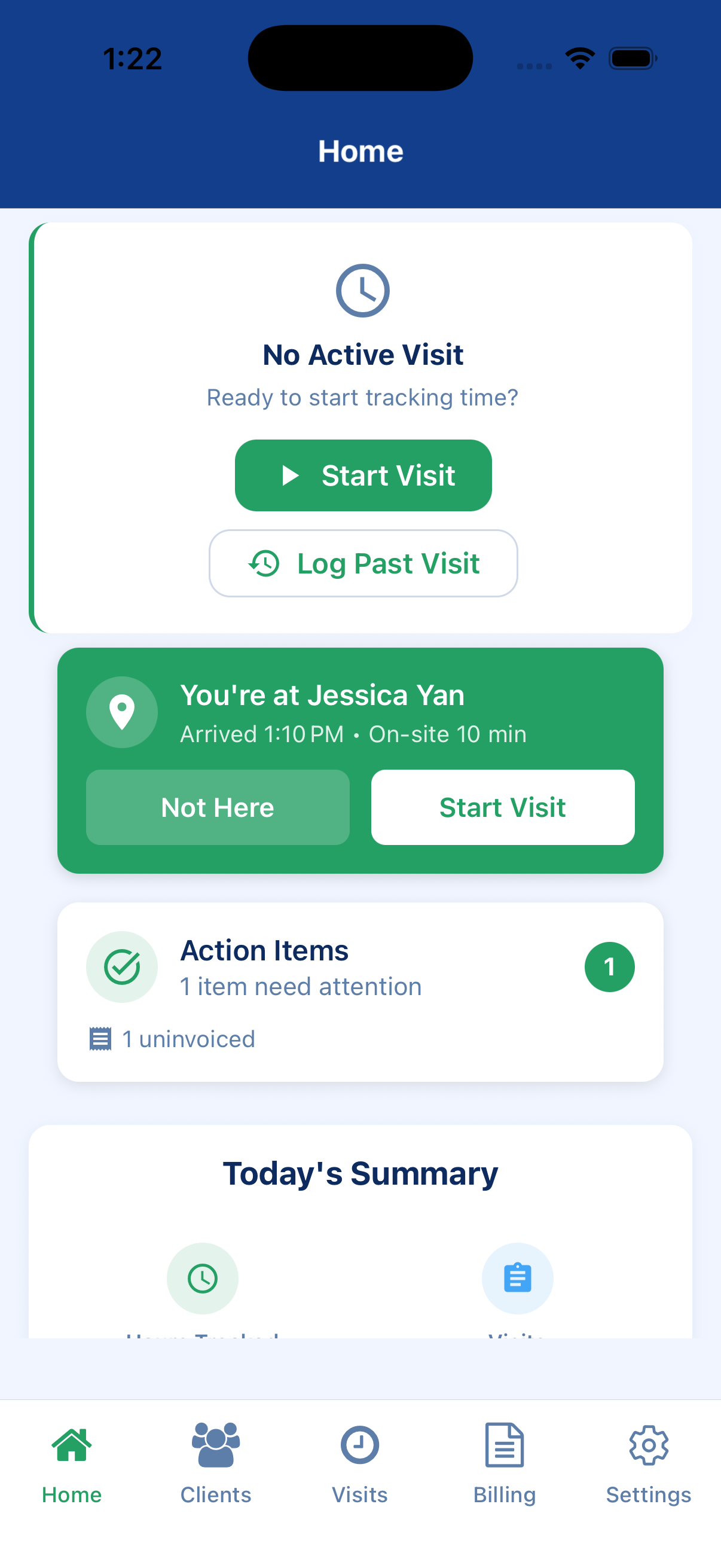 OnSight on-site prompt suggesting a visit at a client property